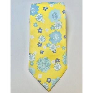 Vtg Lilly Pulitzer Floral Neck Tie Yellow Blue Lion Face 100% Cotton Cuba Libre